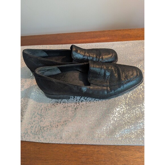 Munro American Shoes - Munro American Womens 9 M Loafer Flats Black Shimmer Shock Absorbing Career NEW